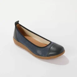 Ballerines en cuir largeur confort, avec empiècements extensibles