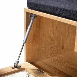 Banc de rangement en bois et rotin