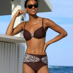 Bas de maillot de bain taille haute uni - effet drapé