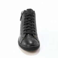 Basket montantes zippées en cuir souple effet texturé