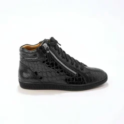 Basket montantes zippées en cuir souple effet texturé