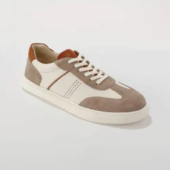 Baskets compensées cuir bi-matière à lacets
