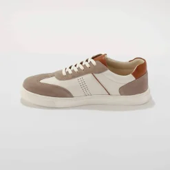 Baskets compensées cuir bi-matière à lacets