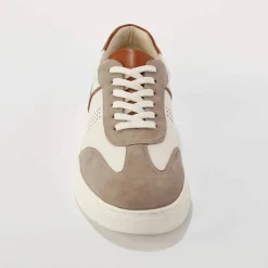 Baskets compensées cuir bi-matière à lacets