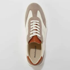 Baskets compensées cuir bi-matière à lacets
