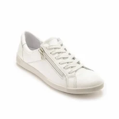 Baskets cuir lacées et zippées - blanc