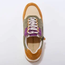 Baskets sneakers cuir, empiècements fantaisie contrastés