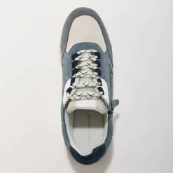 Baskets sneakers cuir, empiècements fantaisie contrastés