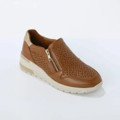 Baskets zippées compensées en cuir