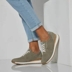 Baskets zippées en cuir souple à semelle bimatière