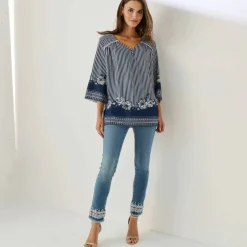 Blouse ample imprimée manches 3/4 pagodes