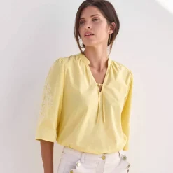 Blouse ample, manches 3/4 brodées