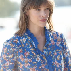 Blouse boutonnée imprimée, gaze de coton