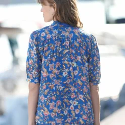 Blouse boutonnée imprimée, gaze de coton