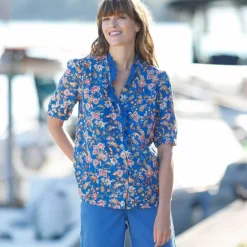Blouse boutonnée imprimée, gaze de coton