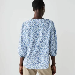 Blouse brodée en coton imprimée, manches 3/4