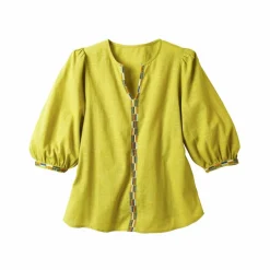 Blouse brodée en coton unie, manches 3/4