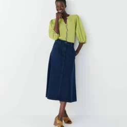 Blouse brodée en coton unie, manches 3/4