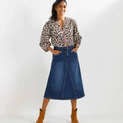 Blouse brodée manches 3/4, imprimé léopard