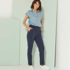 Blouse à carreaux, manches courtes à revers