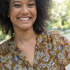 Blouse col tunisien imprimée en double gaze de coton