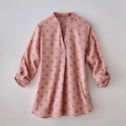 Blouse col tunisien imprimé pois, crêpe