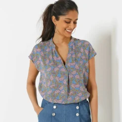 Blouse col tunisien sans manches, crépon