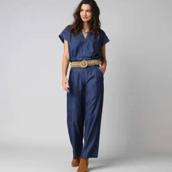 Blouse col V manches courtes denim léger