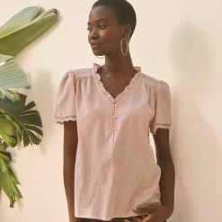 Blouse col V volanté, manches courtes