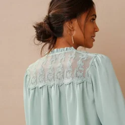 Blouse dentelle manches longues blousantes