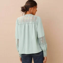 Blouse dentelle manches longues blousantes