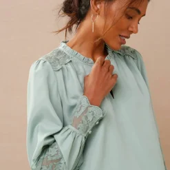 Blouse dentelle manches longues blousantes