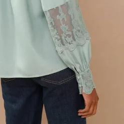 Blouse dentelle manches longues blousantes