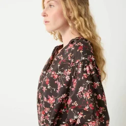 Blouse en coton imprimée fleurs, manches 7/8
