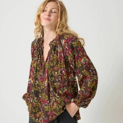 Blouse en voile crépon imprimée ethnnique