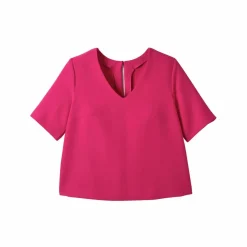 Blouse fluide col V manches courtes, unie