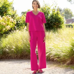 Blouse fluide col V manches courtes, unie