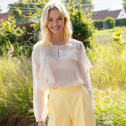Blouse fluide à volants asymétriques, unie