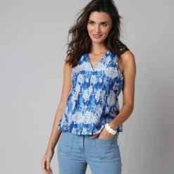 Blouse à godets imprimé fleuri, sans manches
