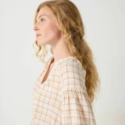 Blouse imprimée carreaux flanelle, manches 7/8