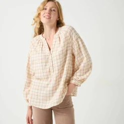 Blouse imprimée carreaux flanelle, manches 7/8