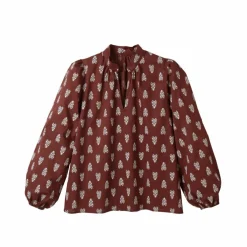Blouse imprimée col montant, manches blousantes