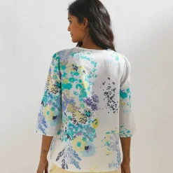 Blouse imprimée fleurs, détails brodés