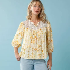 Blouse imprimée Spécial Petite, plastron macramé