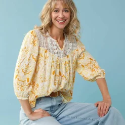 Blouse imprimée Spécial Petite, plastron macramé