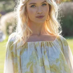 Blouse élastiquée manches blousantes, mousseline imprimé fleuri