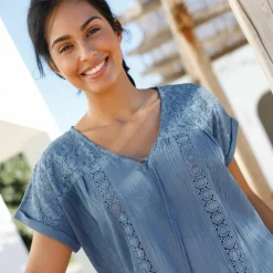 Blouse macramé, crépon coton