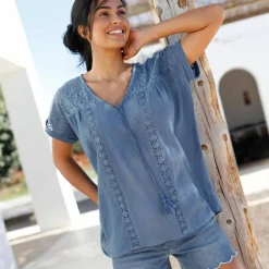 Blouse macramé, crépon coton