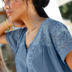 Blouse macramé, crépon coton