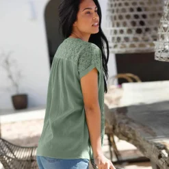 Blouse macramé, crépon coton